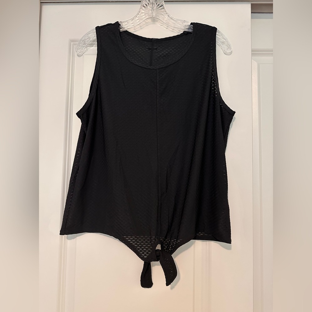 Black Workout Sheer Sleeveless Tie Front Tank Top